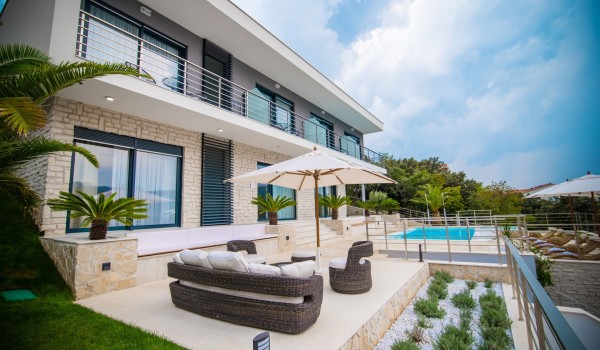Seating area on the terrace of a luxury vacation villa for family vacation in Dubrovnik