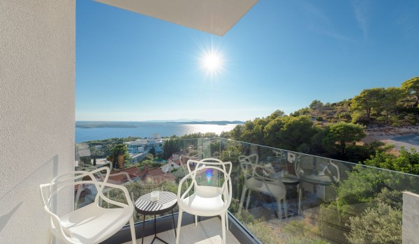 View from the balcony of the luxurious villa Hvar Fantasy with the lounge area perfect for relax and enjoy the sea view