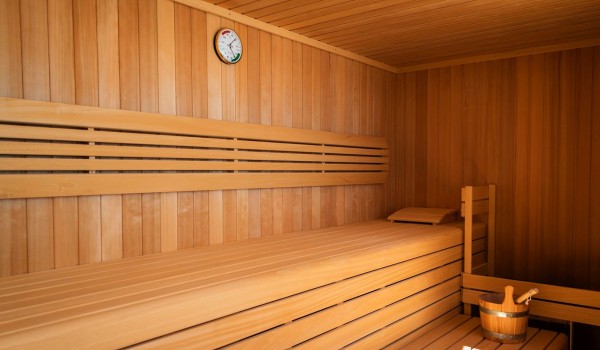Inside of the private wooden sauna perfect for relax in the luxurious family villa Hvar Fantasy for vacation and rent