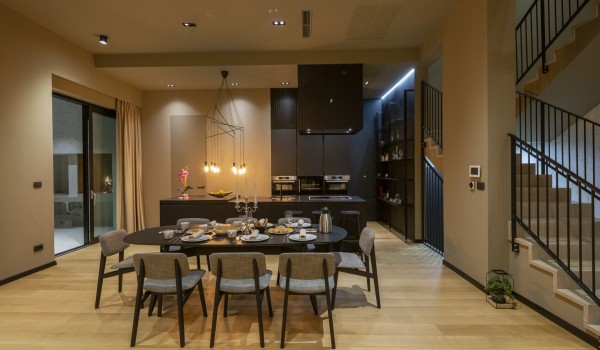 Fully equipped kitchen area of Croatia luxury villa Elena with oven and refrigerator for family vacation