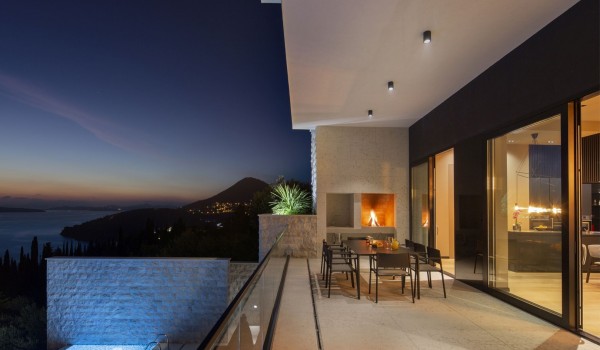 Private balcony of Croatia luxury pool villa with lounge area and sea view for vacation and rent