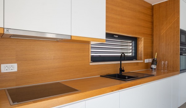 Fully-equipped kitchen in modern luxury villa Makarska with pool for vacation and rent.