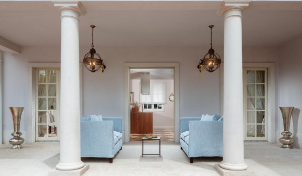 Interior of luxury pool villa Lea in Vabriga in Istria with sofa and coffee table