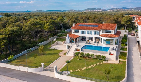 Aerial view of a Croatian luxury beachfront villa Sea Whisper with concierge service and wine cellar