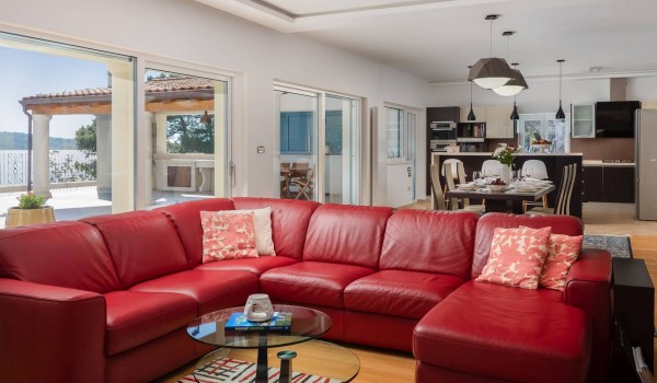 Large comfortable sofa in the Sibenik beachfront villa with private pool, sauna and jacuzzi