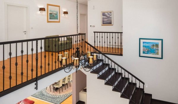 Staircase to the second floor of the luxury vacation villa with jacuzzi, gym and sauna in Sibenik
