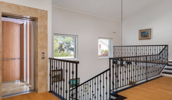 Staircase to the second floor of the luxury vacation villa with jacuzzi, gym and sauna in Sibenik