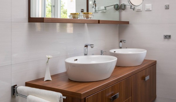Two sinks in the luxury beachfront villa for vacation with family and friends in Sibenik