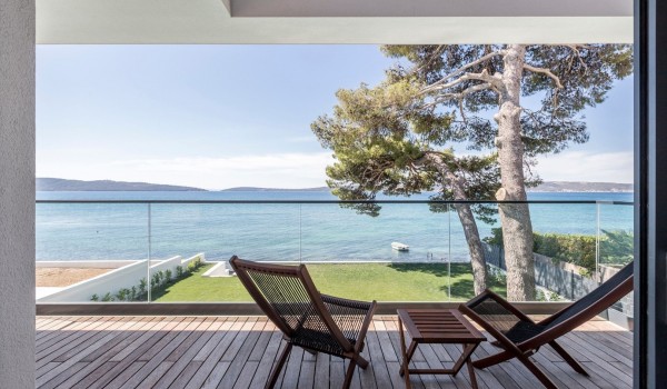 Private bedroom terrace overlooking the sea of the family vacation villa by the sea with total privacy