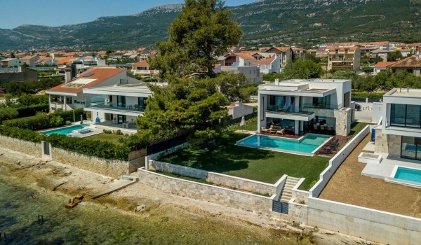 Aerial view of the luxury vacation villa with private pool and parking place in Split with total privacy