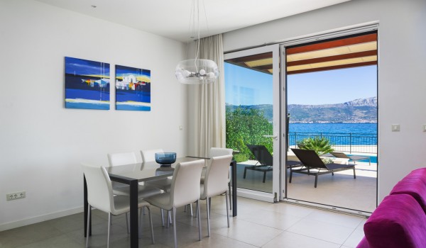 Dining table in the luxury vacation villa with sea view on Ciovo with total privacy