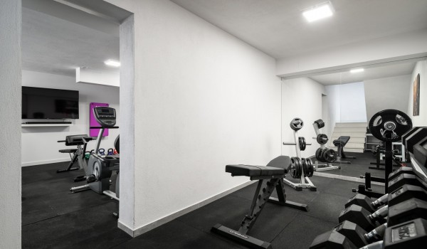 Private gym with various equipment in a luxury beachfront villa for vacation with friends in Ciovo