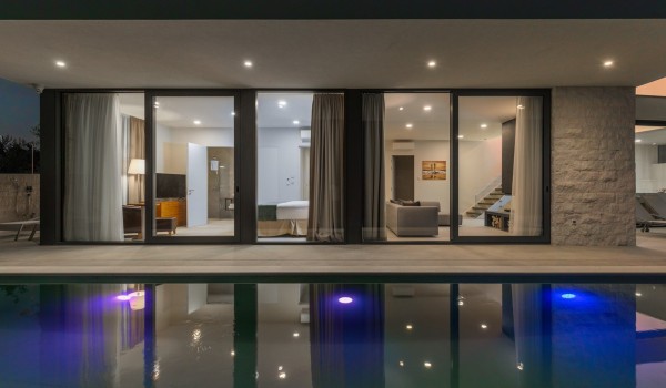 View from the outdoor terrace to the interior of the luxury family vacation villa Supreme Rogoznica 2 in Rogoznica