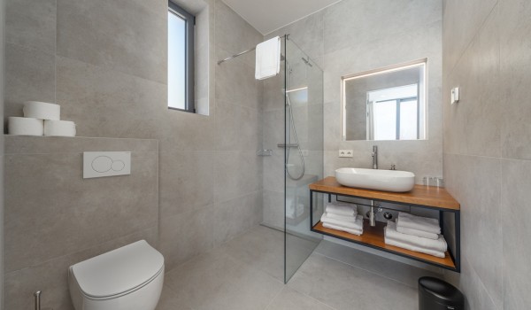Bathroom equipped with toilet, shower and sink in luxury villa for rent Supreme Rogoznica 2 in Rogoznica with total privacy