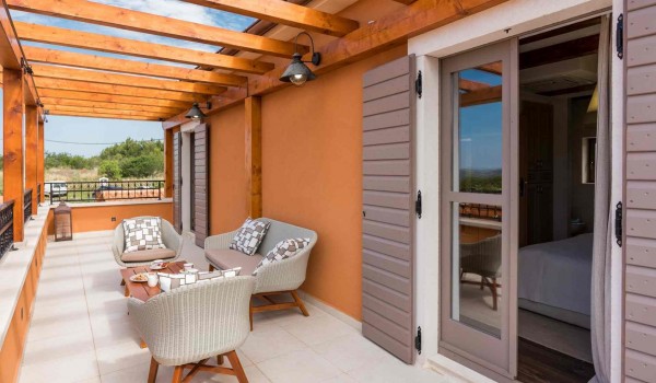 Outdoor seating area on the terrace of a luxury Croatian villa for families with kids with complete privacy