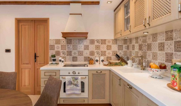 Rustic kitchen in a Croatian luxury pet-friendly villa for vacation with friends in Skradin