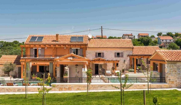 View of Croatian luxury villa Finessa Skradin 1 with private pool, jacuzzi, sauna and private garden with complete privacy