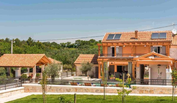 View of Croatian luxury villa Finessa Skradin 1 with private pool, jacuzzi, sauna and private garden with complete privacy