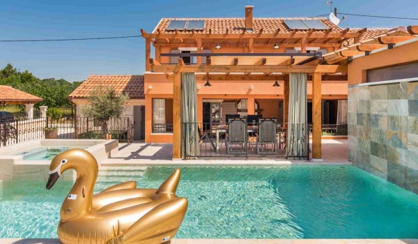 Golden swan by the heated pool of a Croatian luxury family villa Finessa Skradin 1 with jacuzzi and sauna