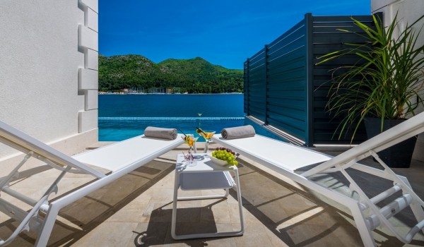 Private terrace of Dubrovnik luxury pool villa Zaira for vacation and rent with friends and family