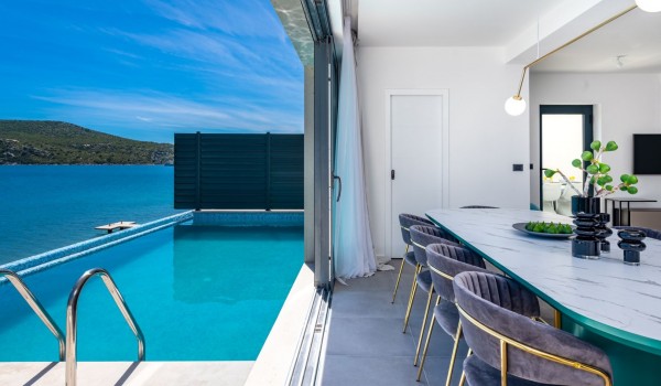 Private terrace of Croatia luxury family villa with private pool and sea view for vacation and rent