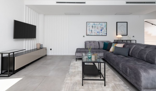 Living room area of Croatia luxury family villa with SMART TV and sofa for vacation and rent in Dubrovnik