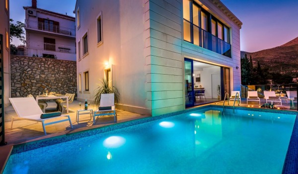 View of Croatia luxury private villa with private terrace and pool for family vacation in Slano