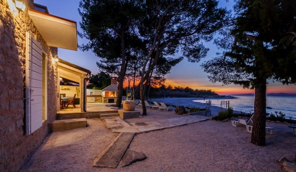 Private terrace of the luxury Croatia beachfront villa for family vacation on Brac