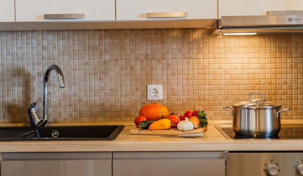 Electric stove in the fully equipped kitchen of the stone villa on Brac island by the sea
