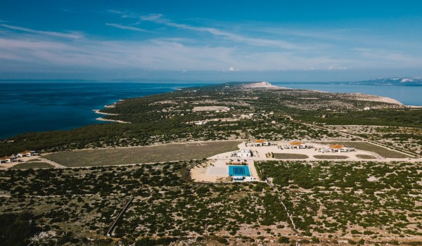 View of a luxurious private property of a Croatian family villa for rent with a swimming pool, sauna and jacuzzi on the island of Pag