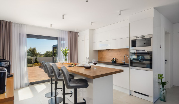 Interior of the contemporary decorated kitchen on the ground floor of the villa Indigo for rent and vacation in Rogoznica