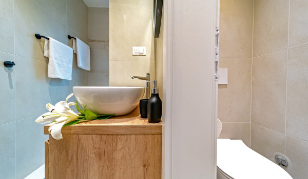 Private en suite bathroom with a walk in shower in the contemporary villa for vacation Indigo in Razanj