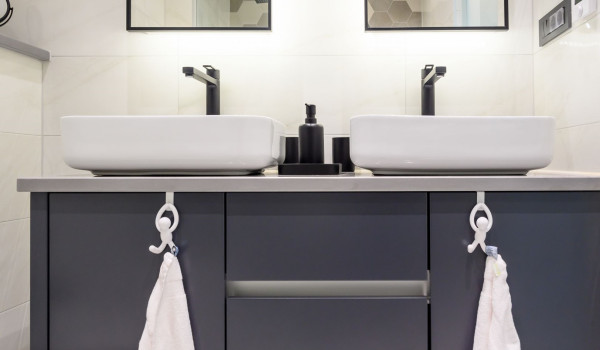 Washbasins in the modern decorated en suite bathroom inside Croatian luxury holiday villa