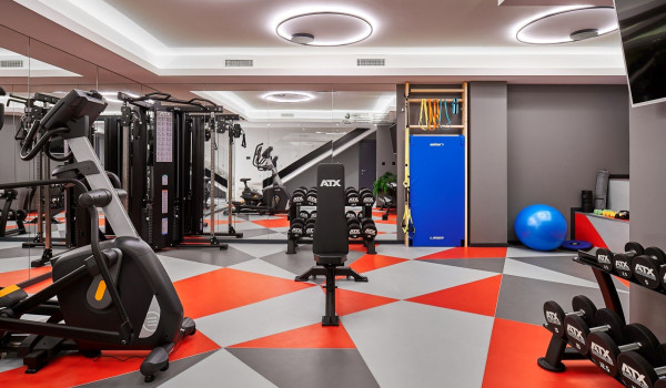 Private gym with a variety of exercise machines in the rental home Thalia in Marina