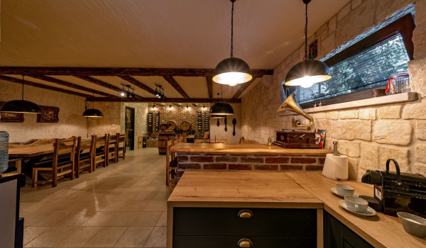 Kitchen in the tavern of the luxury Dalmatian villa Thalia with an indoor pool
