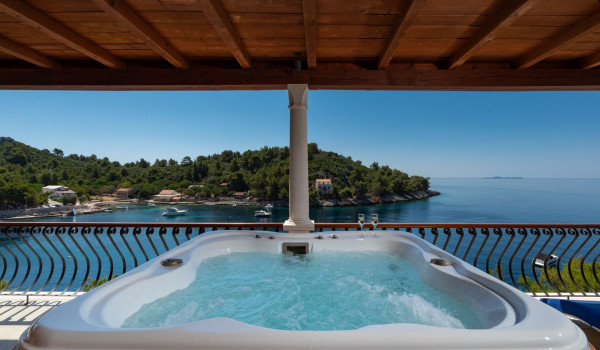 Private jacuzzi on the balcony of the luxury holiday villa on Korcula island with concierge service and private parking