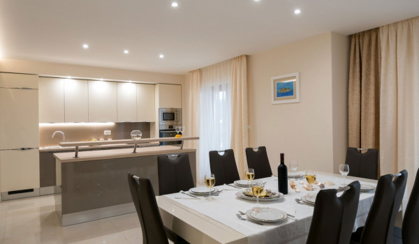 Dinner on a dining table in a Korcula luxury beachfront villa with private pool and jacuzzi