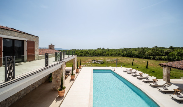 View from the common terrace on the luxuriously decorated property of the Croatian luxury villa Bella Casa Istria