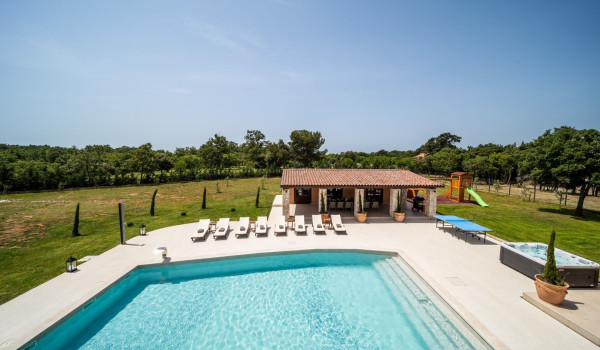 View from the common terrace on the luxuriously decorated property of the Croatian luxury villa Bella Casa Istria
