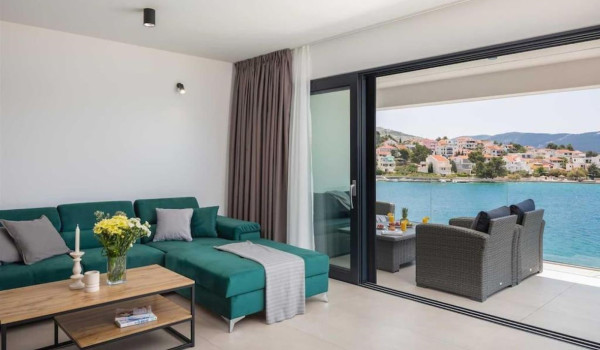 View of the sea from the modern living room of the Croatian luxury villa L'Amour