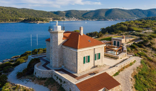 The view of estate of Vis luxury family villa Lighthouse by the sea with jacuzzi for total privacy.