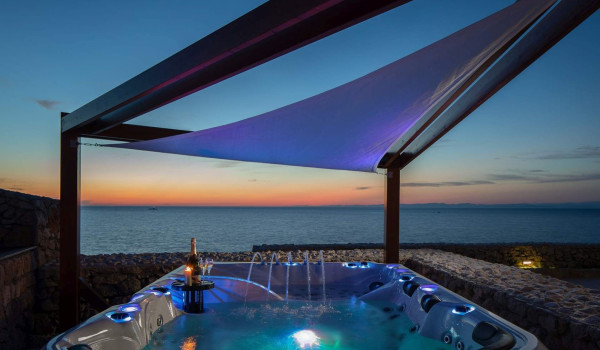 Hot tub on terrace of seafront Croatian holiday luxury villa Vis for total privacy and rent.