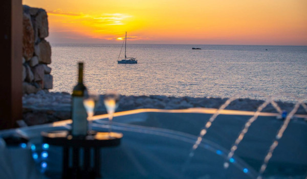 The view from hot tub on terrace of seafront luxury villa Vis for total privacy and rent.