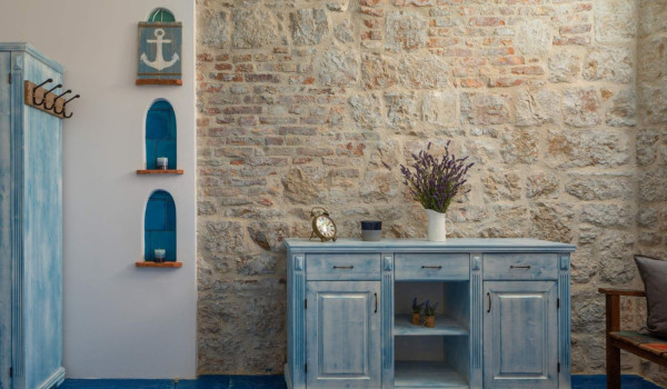 Unique decorations in bedroom of seafront Croatian luxury villa on Vis with jacuzzi for total privacy.