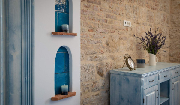 Unique decorations in bedroom of seafront Croatian luxury private villa on Vis with jacuzzi for total privacy.