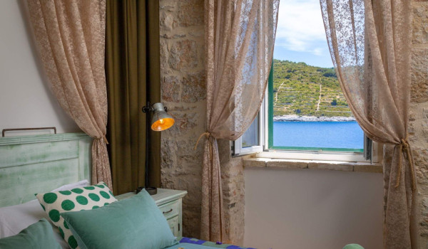 Sea view in bedroom of luxury private villa Lighthouse Ligero on Vis by the sea for total privacy.