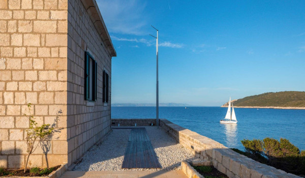 Sea view from Vis luxury private villa Lighthouse Ligero for vacation and rent with jacuzzi.