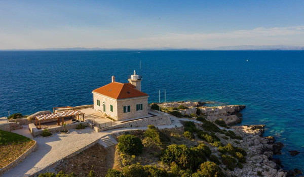 Panoramic view of Vis  Croatia luxury seafront villa Lighthouse Ligero with jacuzzi for total privacy.
