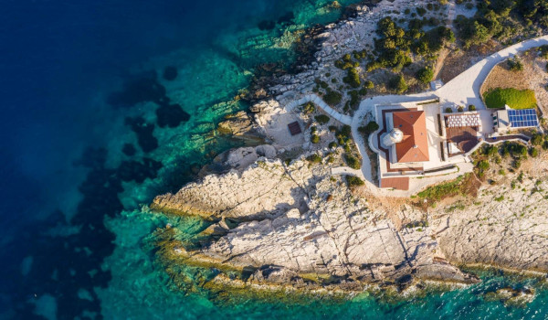 Panoramic view of Vis  Croatia luxury seafront villa Lighthouse Ligero with jacuzzi for total privacy.
