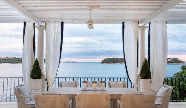 Dining table on the terrace of the Croatian luxury vacation villa in Dubrovnik